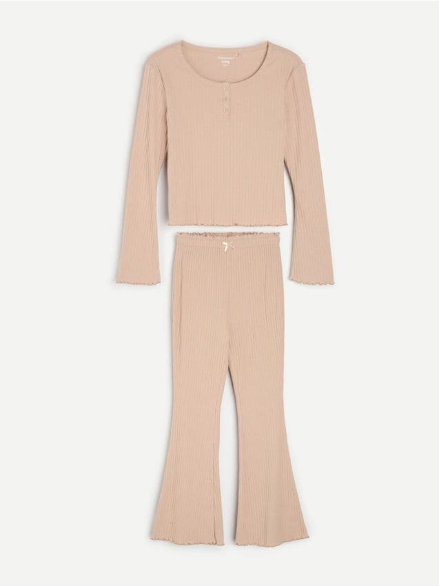 Sinsay - Pijama din două piese cu adaos de bumbac - galben-pal