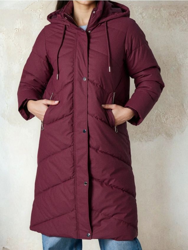 Sinsay - Prešívaný plášť s kapucňou - karmínová
