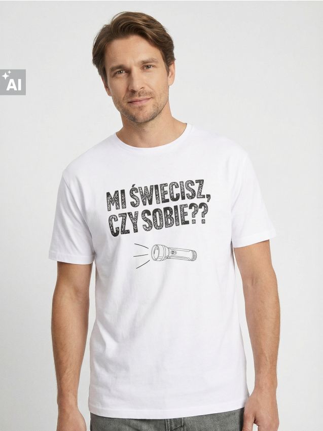 Sinsay - Pamučna majica s natpisom Mi świecisz czy sobie