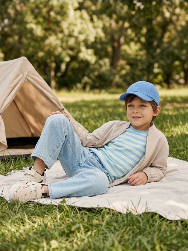 Sinsay - Tricou din bumbac în dungi - light blue