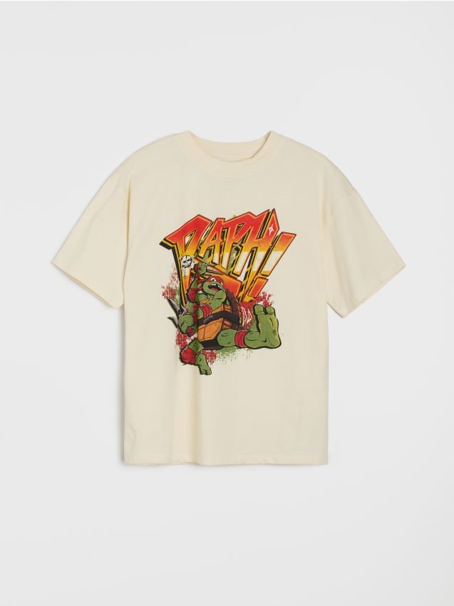 Sinsay - Tricou oversize din bumbac cu imprimeu Teenage Mutant Ninja Turtles - crem