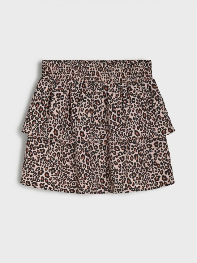 Sinsay - Fustă mini cu volane și imprimeu leopard - multicolor
