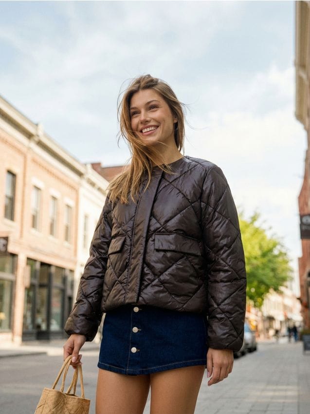 Sinsay - Geacă matlasată cu luciu - maro-închis