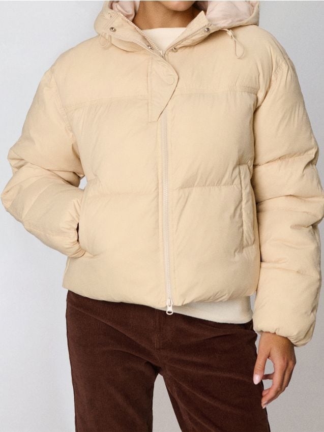 Sinsay - Prešívaná puffer bunda s kapucňou - teplá olivová