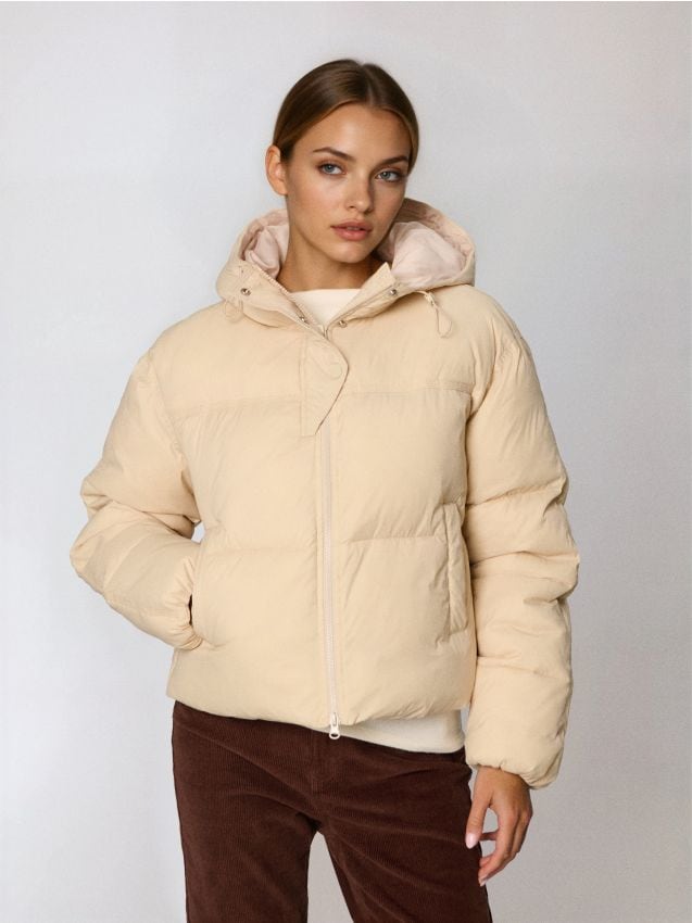 Sinsay - Prešívaná puffer bunda s kapucňou - teplá olivová