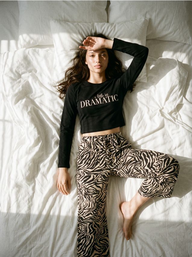 Sinsay - Pijamă din bumbac în două piese - negru