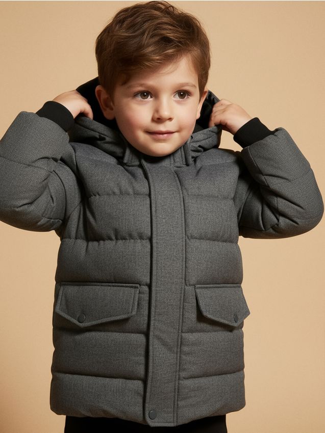 Sinsay - Prešívaná bunda s kapucňou - tmavosivá