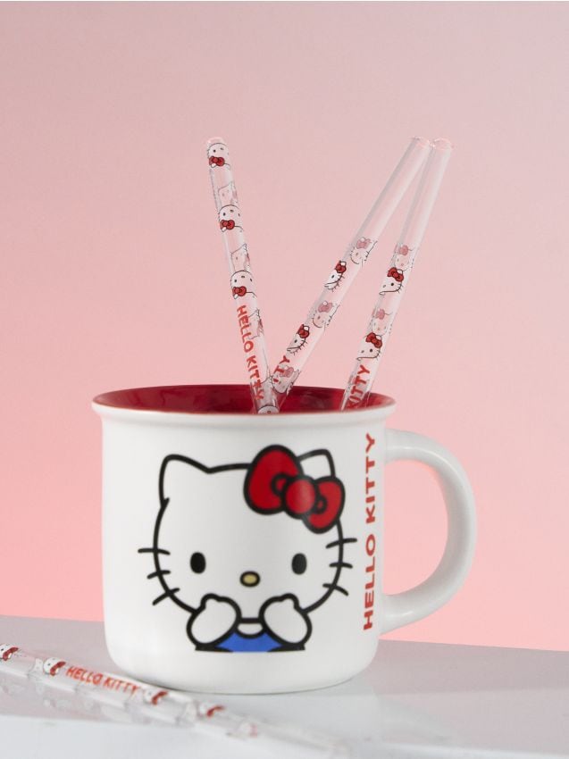 Sinsay - Sada sklenených slamiek Hello Kitty s čistiacou kefkou, 5 kusov - viacfarebná