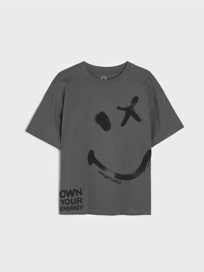 Βαμβακερή oversize μπλούζα με στάμπα SmileyWorld®