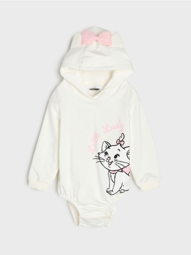 Sinsay - Body din bumbac cu glugă, fundă și urechi The Aristocats - crem