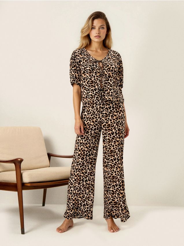 Sinsay - Wiskozowa piżama dwuczęściowa w panterkę - wielobarwny