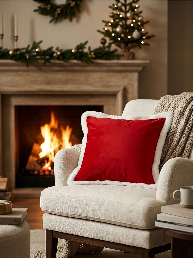 Sinsay - Husă de pernă cu finisaj din blană - roșu