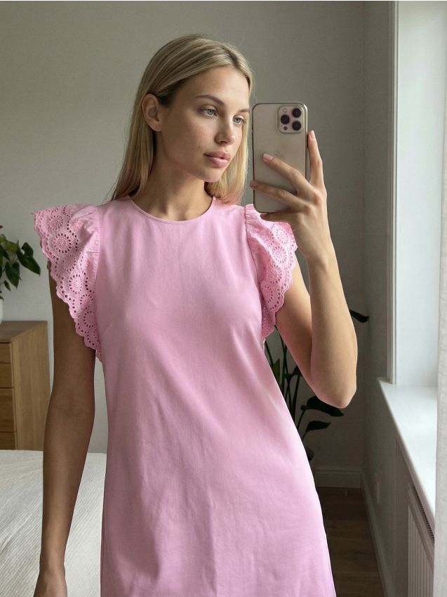 Sinsay - Rochie mini cu mâneci ajurate - roz