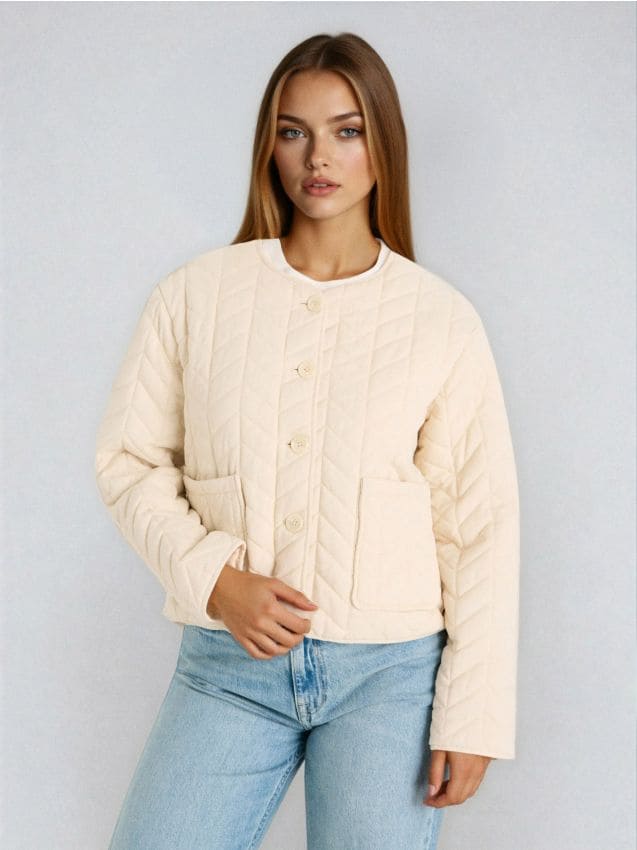 Sinsay - Geacă matlasată cu model spic și închidere cu nasturi - nude