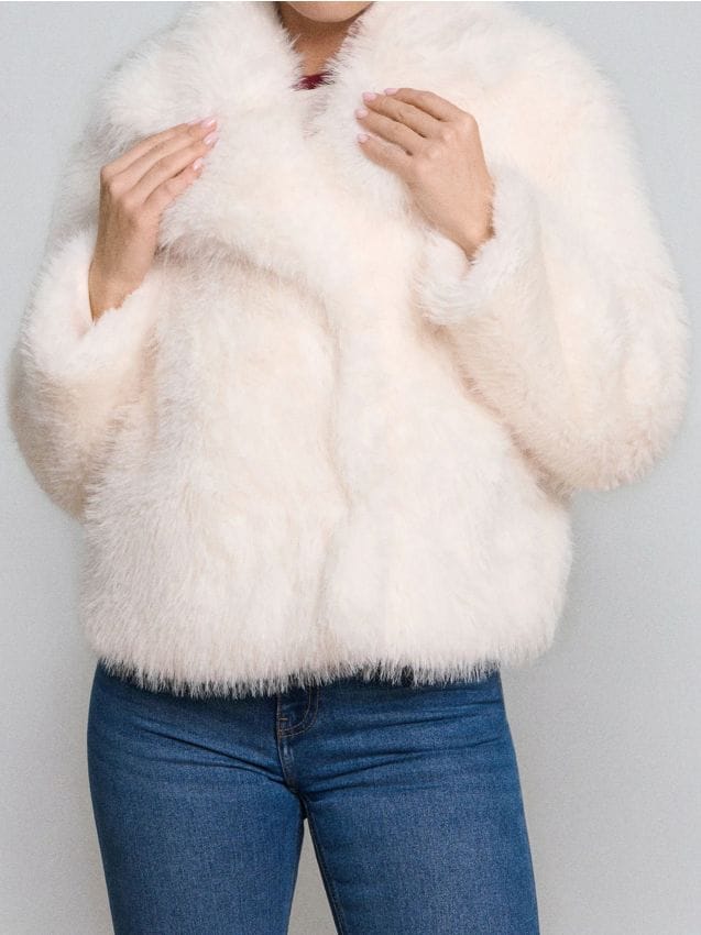 Cappotto in pelliccia sintetica - panna