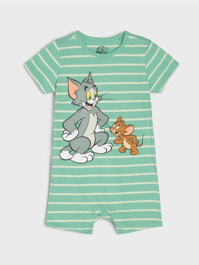 Sinsay - Salopetă din bumbac cu imprimeu Tom and Jerry - verde-mentă