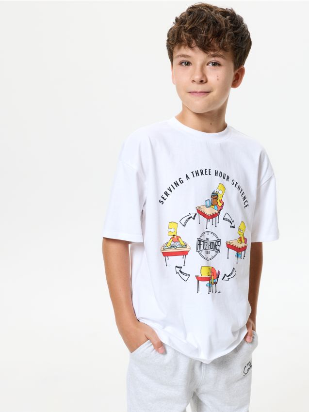 Sinsay - Tricou oversize din bumbac cu imprimeu The Simpsons - alb