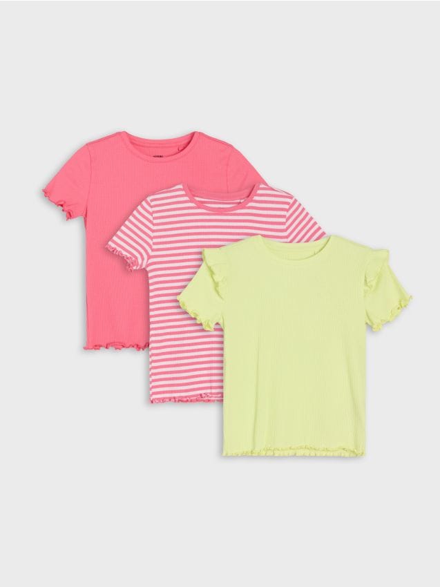 Sinsay - Tricouri din bumbac cu volane decorative 3 pack - multicolor