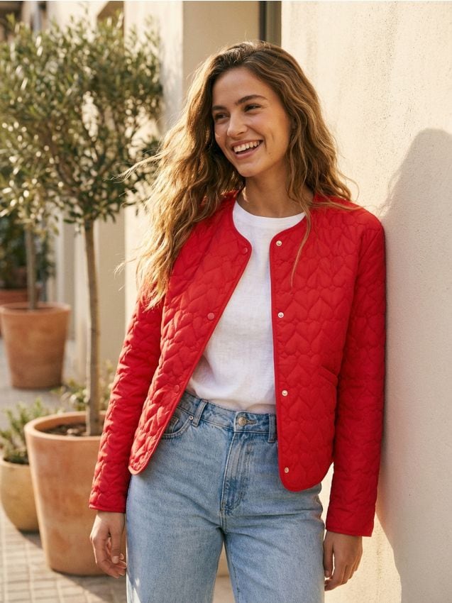 Sinsay - Jachetă matlasată de tranziție fără glugă - roșu