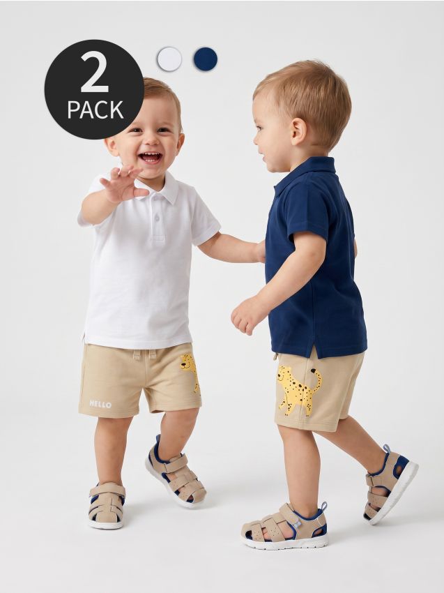 Sinsay - Tricouri polo din bumbac 2 pack - alb