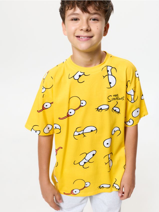 Sinsay - Tricou oversize din bumbac cu imprimeu The Simpsons - galben