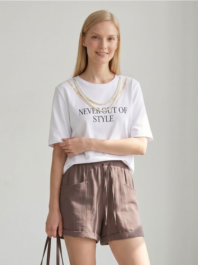 Sinsay - Tricou din bumbac cu aplicație de bijuterie - alb