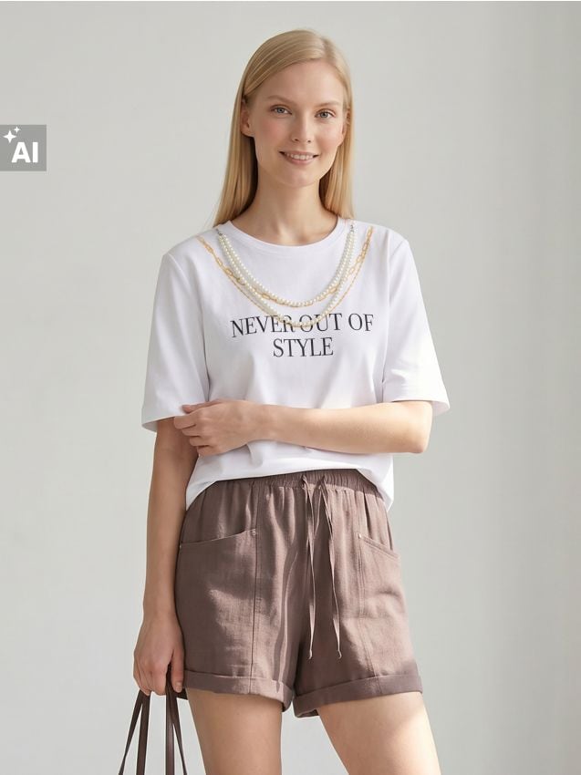 Sinsay - Tricou din bumbac cu aplicație de bijuterie - alb