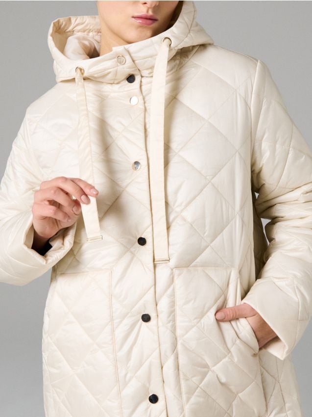 Sinsay - Palton capitonat cu glugă reglabilă - crem