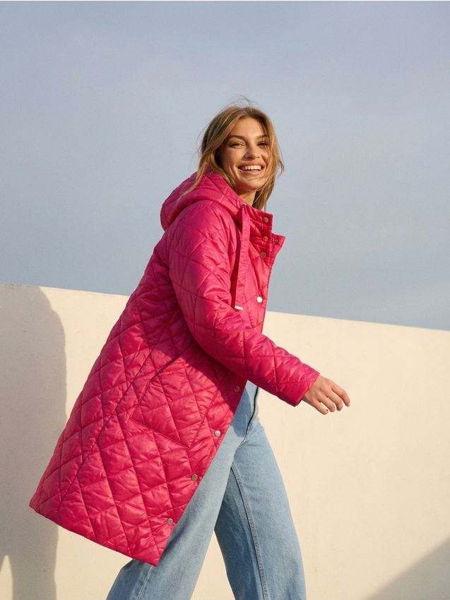 Sinsay - Palton capitonat cu glugă reglabilă - roz-fuchsia