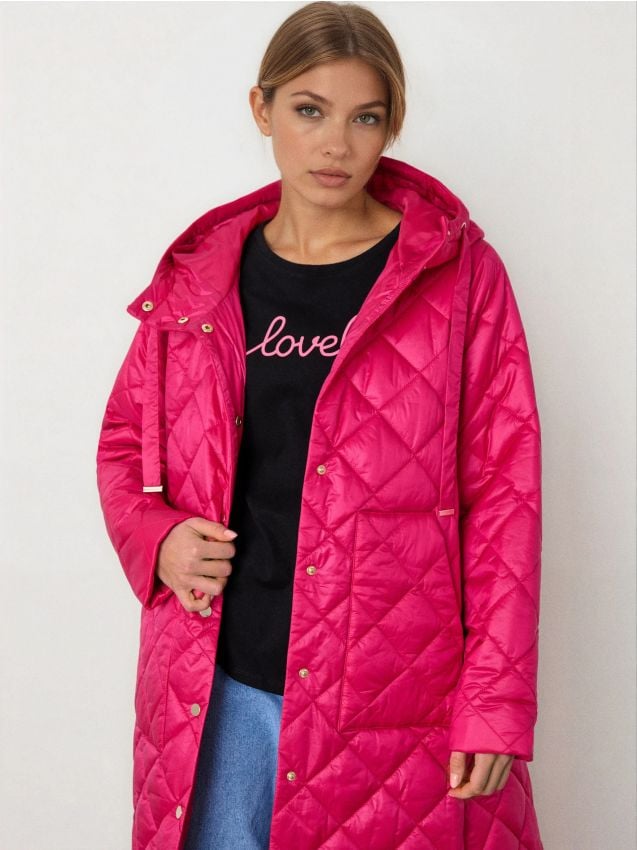 Sinsay - Palton capitonat cu glugă reglabilă - roz-fuchsia