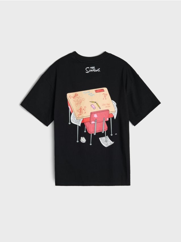 Sinsay - Tricou Oversize din Bumbac cu Print The Simpsons - negru