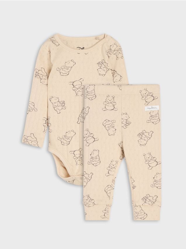 Sinsay - Set din bumbac: body și colanți Winnie the Pooh - crem