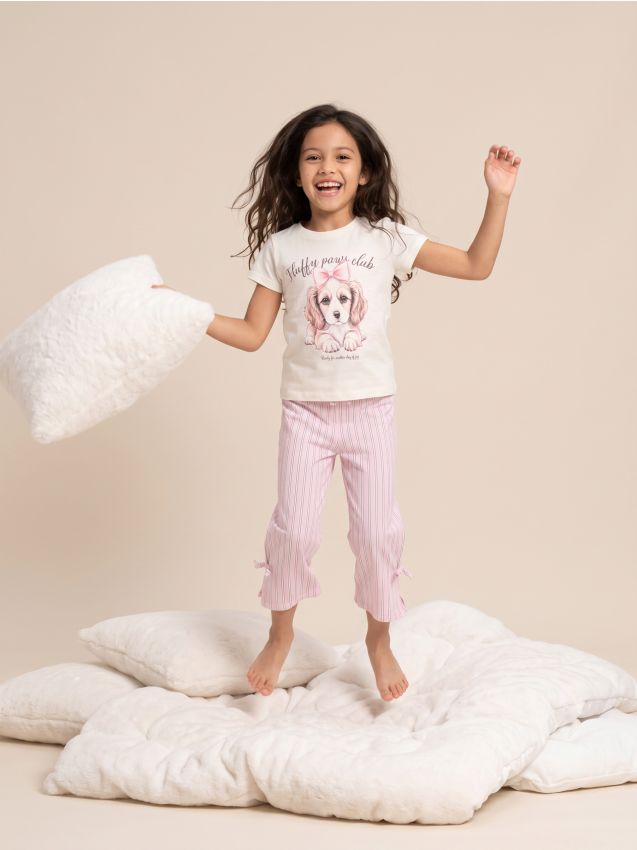 Sinsay - Pijama din bumbac din două piese cu motiv câine - roz-pastel