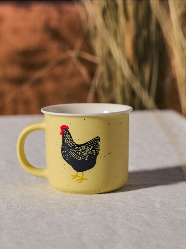 Sinsay - Cană ceramică cu imprimeu de găină - galben-deschis