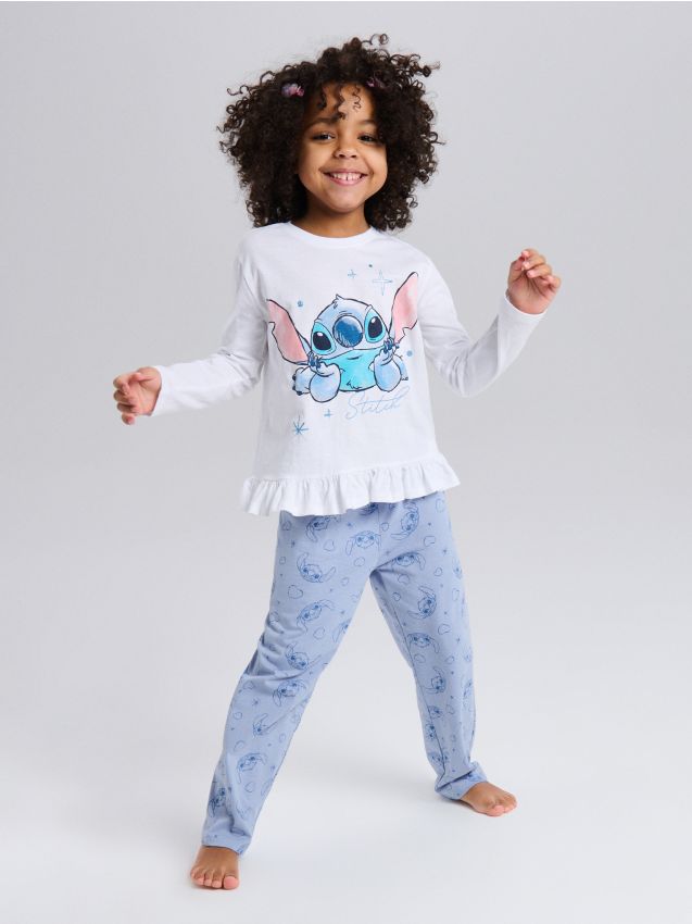 Sinsay - Pijama din bumbac în două piese cu imprimeu Stitch - alb