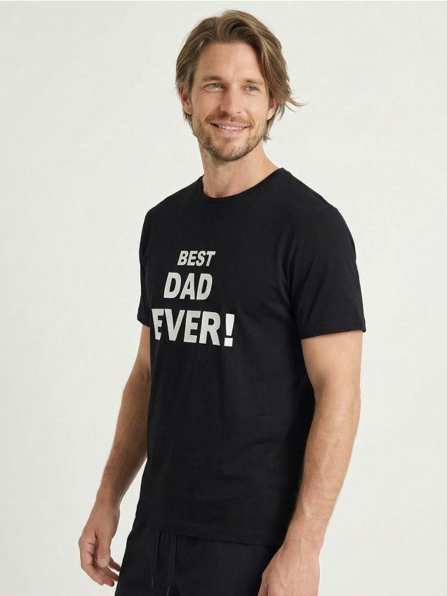 Sinsay - Tricou din bumbac cu inscripție Best Dad Ever - negru