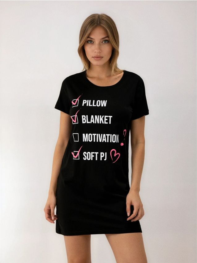 Sinsay - Bawełniana koszula nocna z napisem - czarny