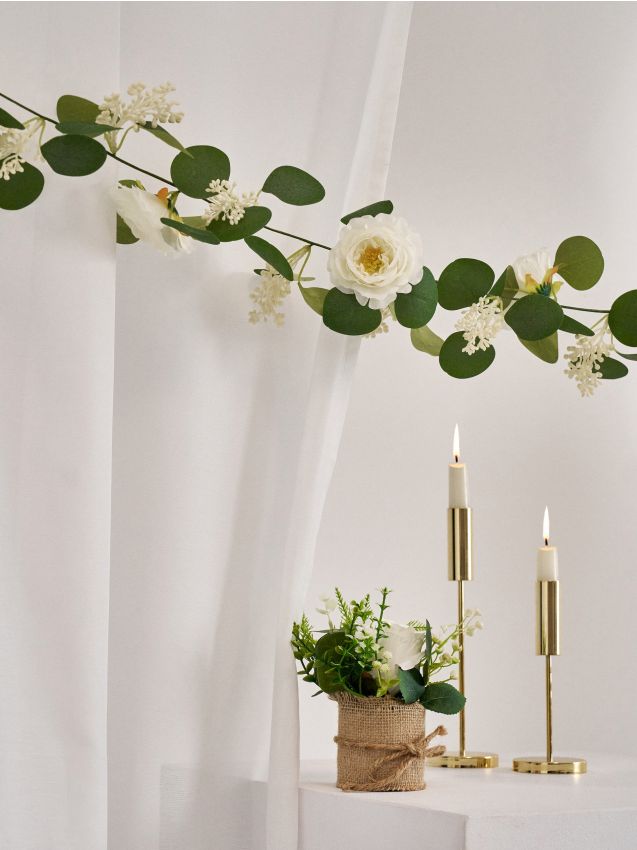 Sinsay - Ghirlandă decorativă cu flori și frunze - alb