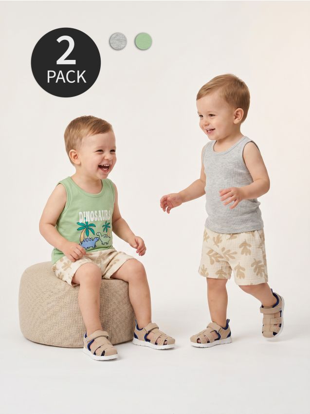 Sinsay - Tricouri din bumbac fără mâneci 2 pack - crem