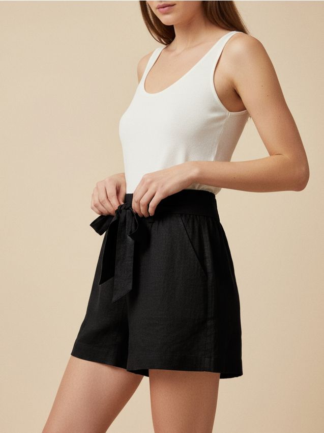 Sinsay - Szorty z wiązaniem w pasie - czarny