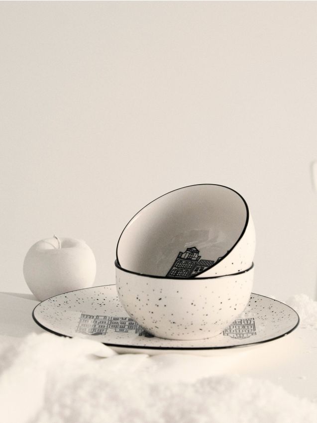 Sinsay - Misky s potlačou domčekov, balenie 2 kusy - biela