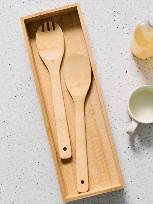 Organizzatore da cucina in bambù per cassetto - beige
