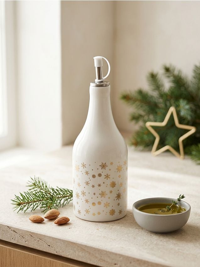 Sinsay - Sticlă pentru ulei de măsline cu imprimeu de fulgi de zăpadă - alb