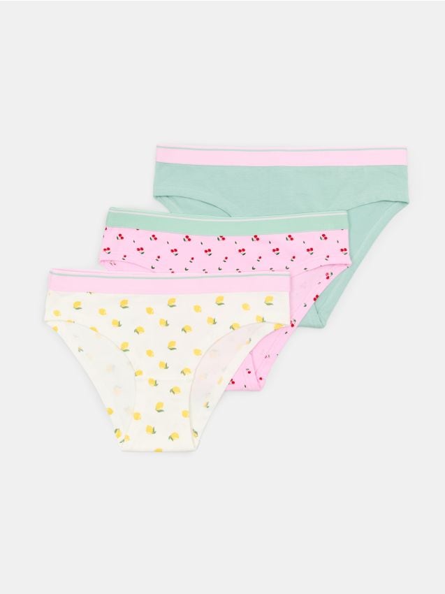 Sinsay - Bawełniane majtki classic z motywem wiśni i cytryn 3 pack - wielobarwny