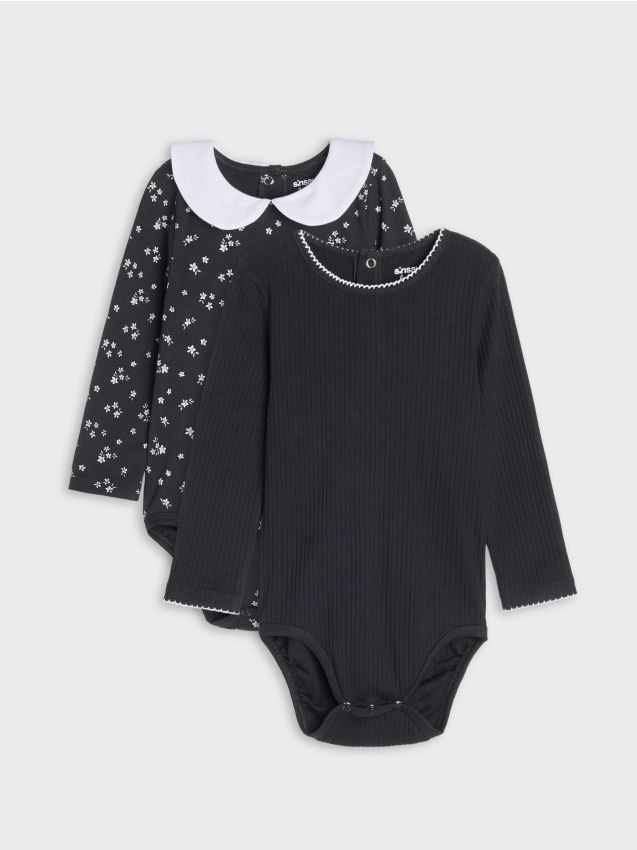 Sinsay - Body din bumbac cu motiv floral 2 pack - negru