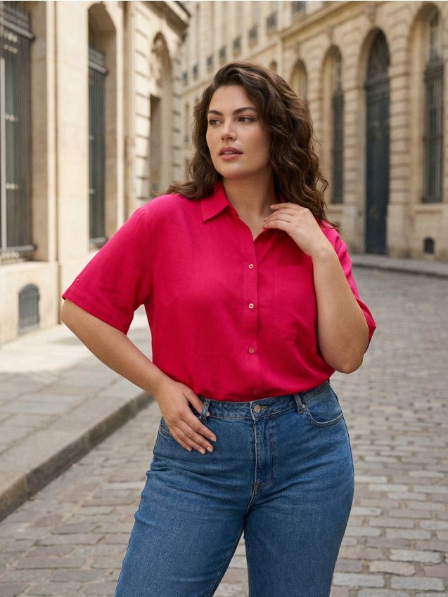 Sinsay - Koszula z domieszką lnu - różowy