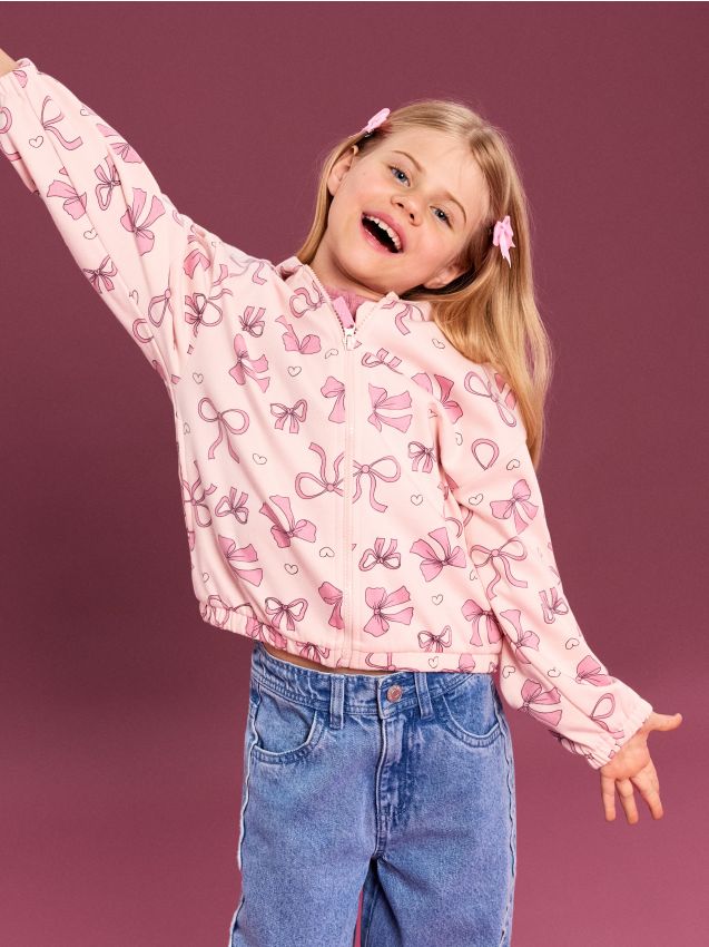 Sinsay - Hanorac cu fermoar și glugă cu model de funde - roz-pastel