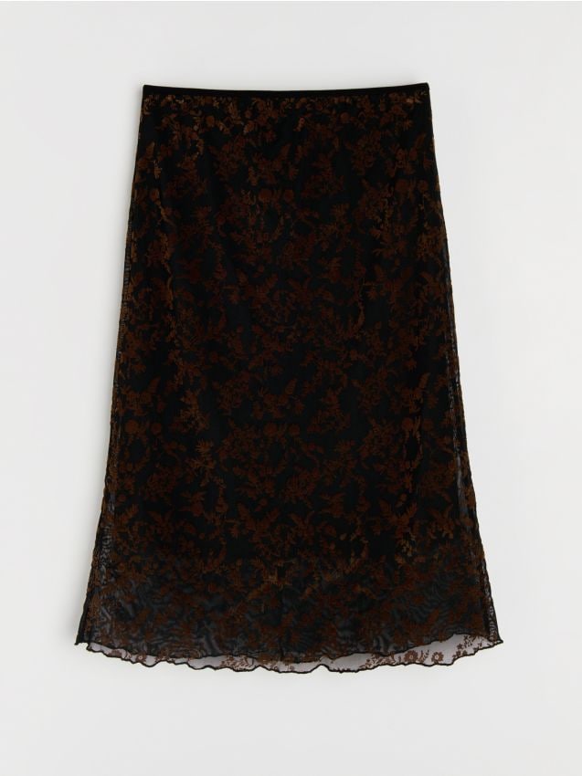 Sinsay - Spódnica midi z roślinnym wzorem - czarny