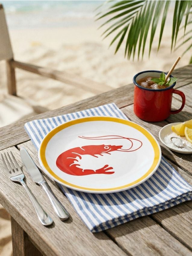 Piatto in ceramica con motivo gambero - bianco