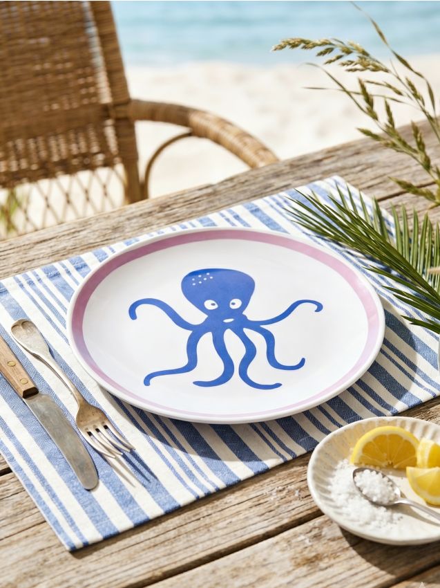 Piatto in ceramica con motivo polpo - rosso